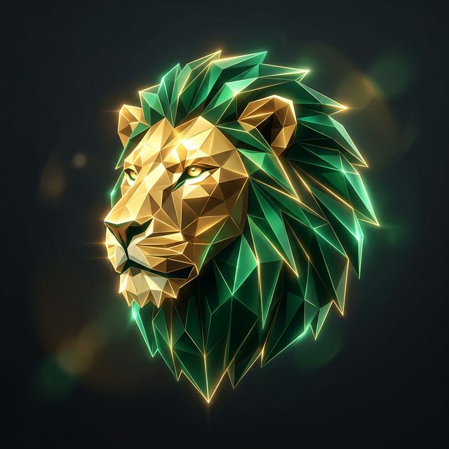 Leão abstrato dourado e verde